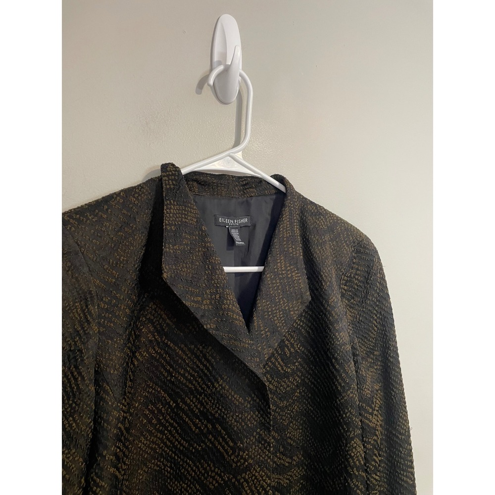 Eileen Fisher Silk Blend Jacquard Wave Jacket Black/Brown Medium Petite - Picture 3 of 11